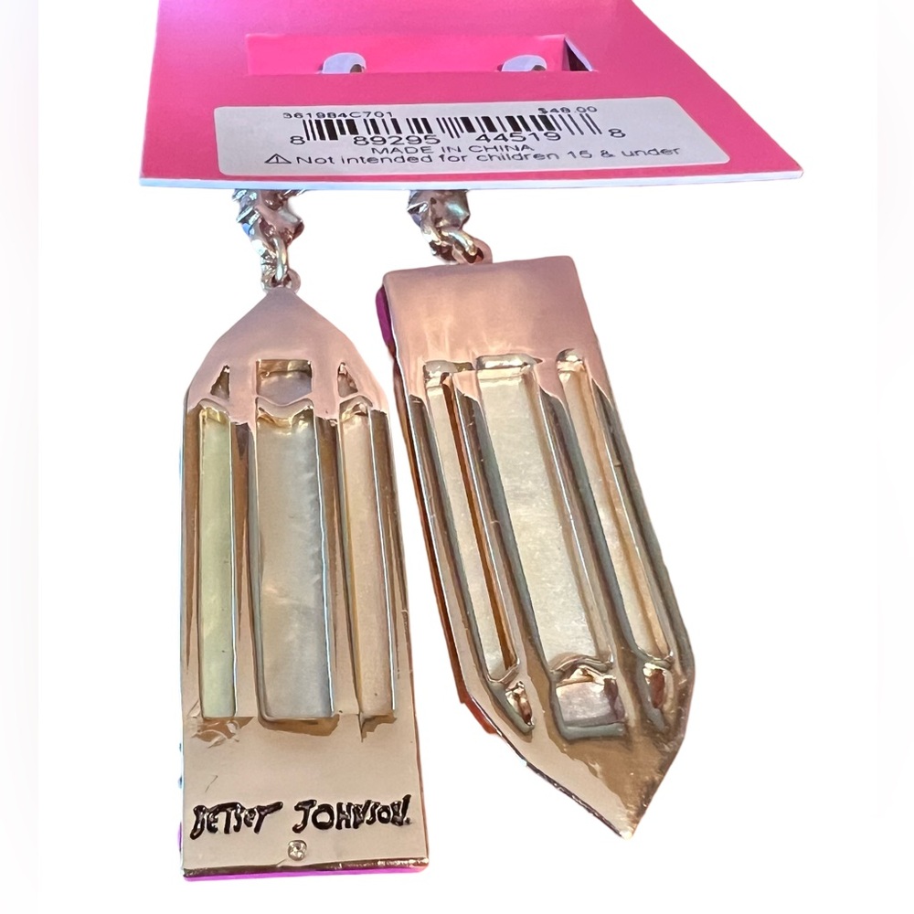 Betsey Johnson NWT Back to School Yellow Pink Gold Tone Drop Earrings (J023) - Picture 2 of 5